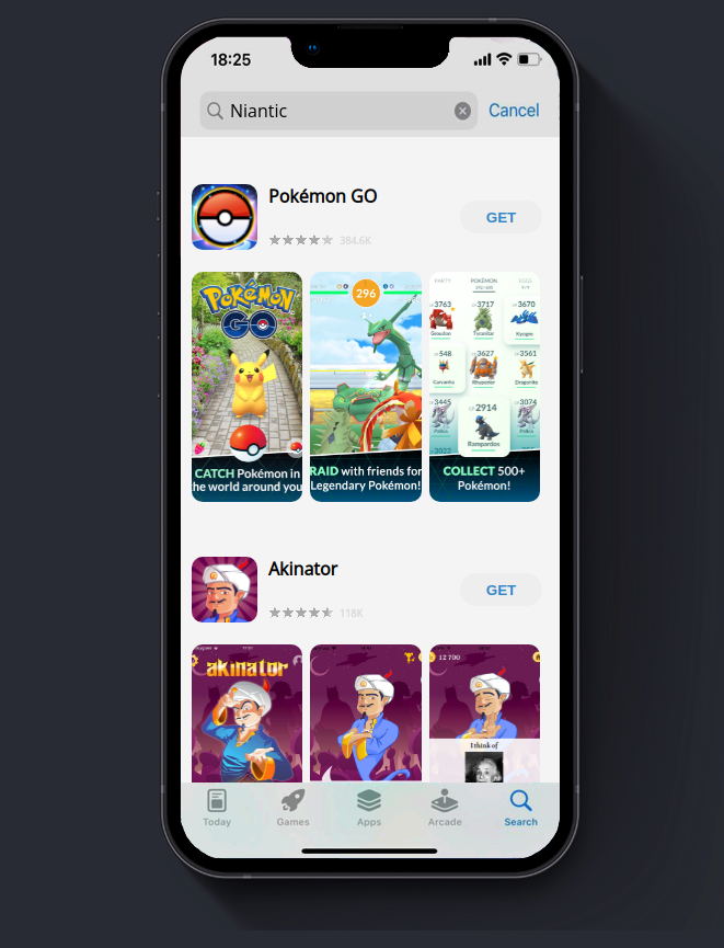 Apple App Store search results for term: Nianticand property: developer