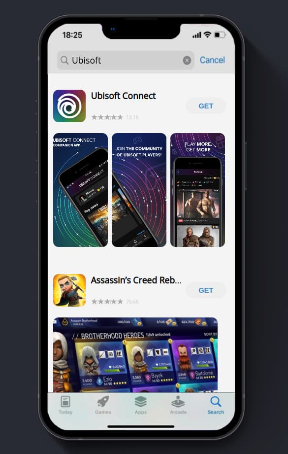 Apple App Store search results for term: Ubisoftand property: developer (Apps by Developer)