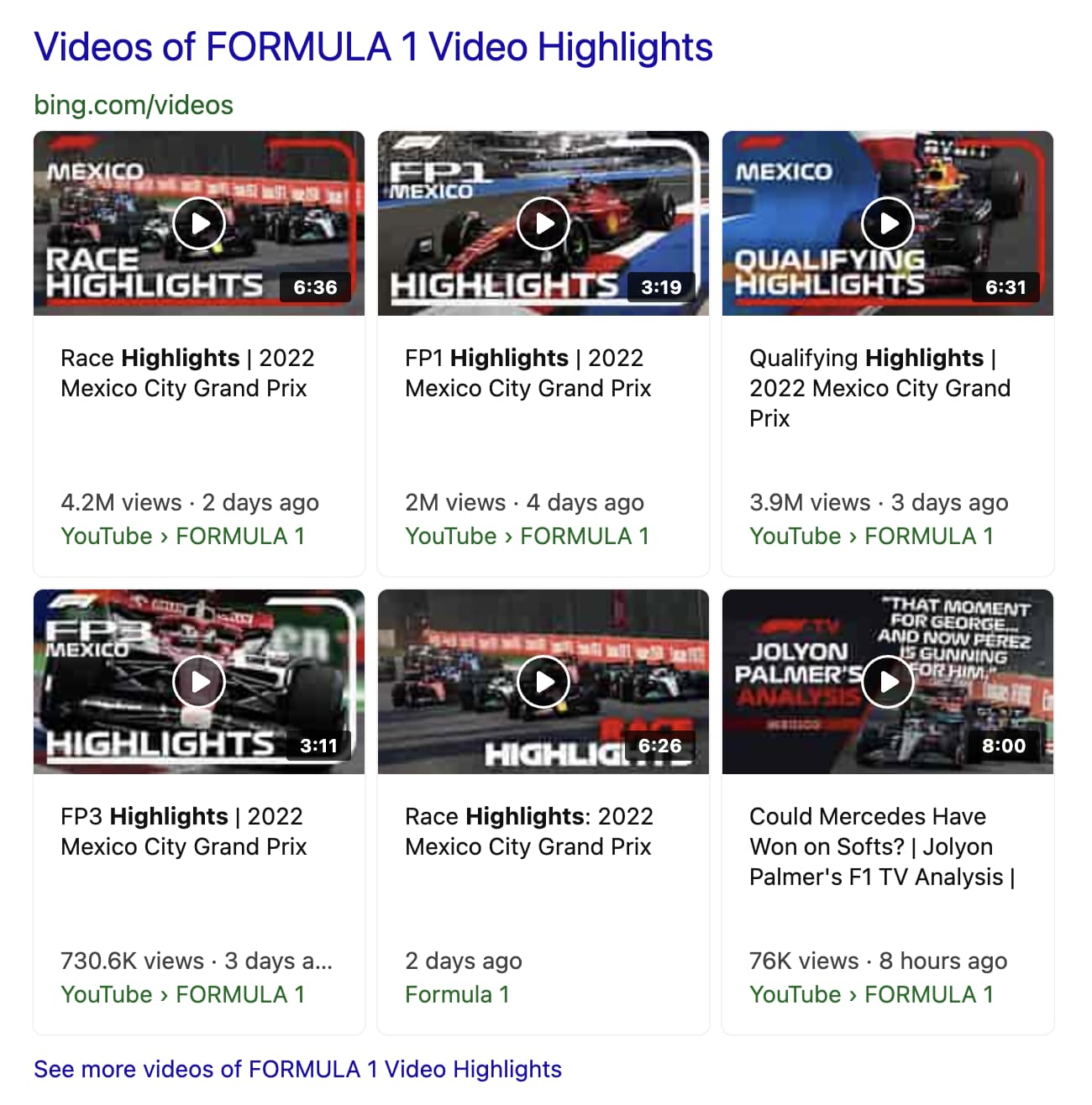 Results for formula 1 video highlights