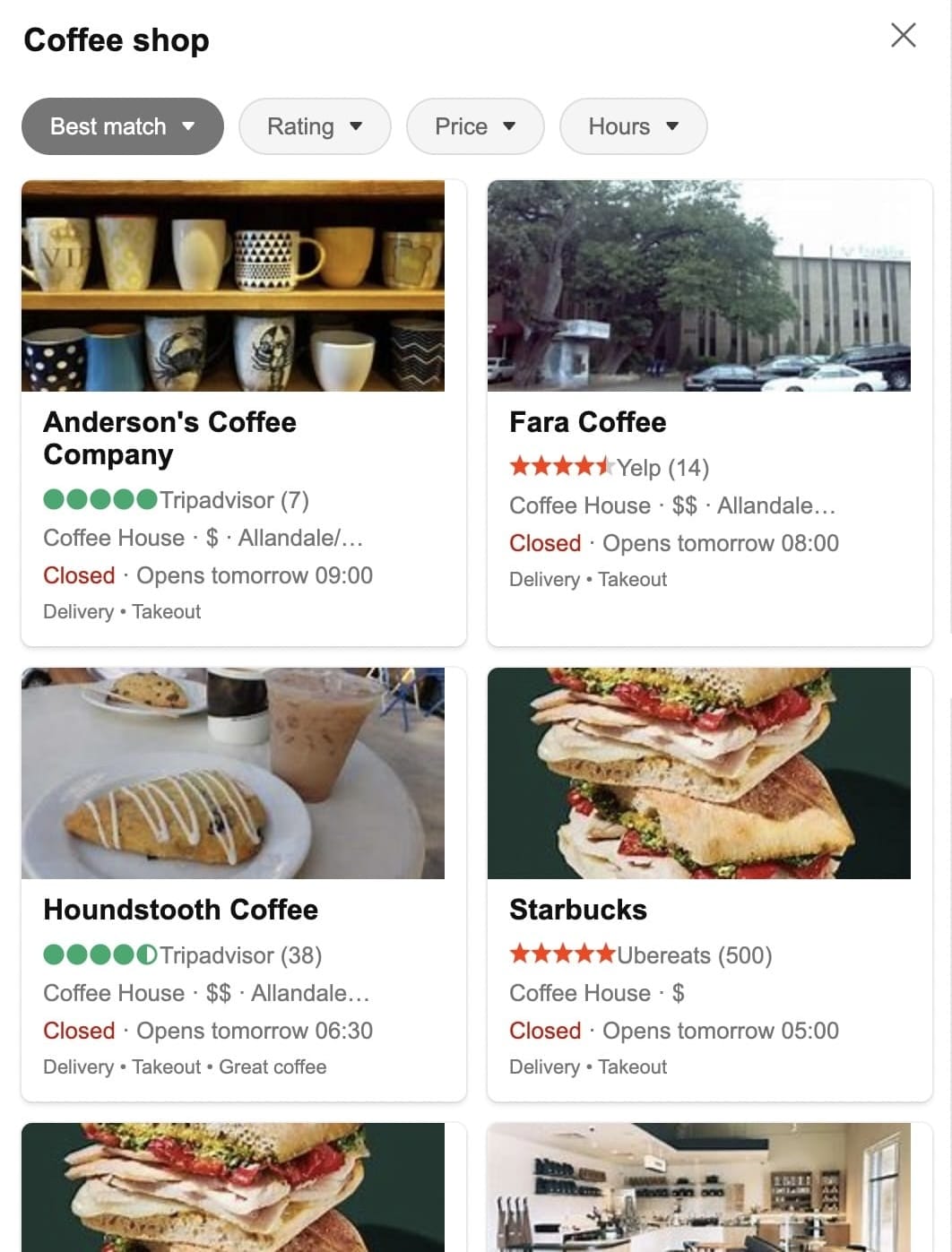 Single Local Results example for coffee shop