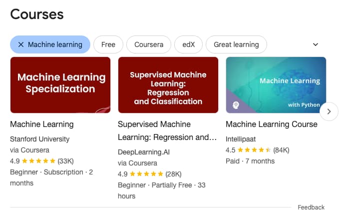 Results for: machine learning online course
