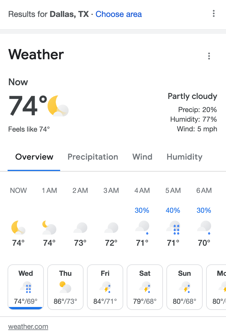 Weather Answer Box in mobile