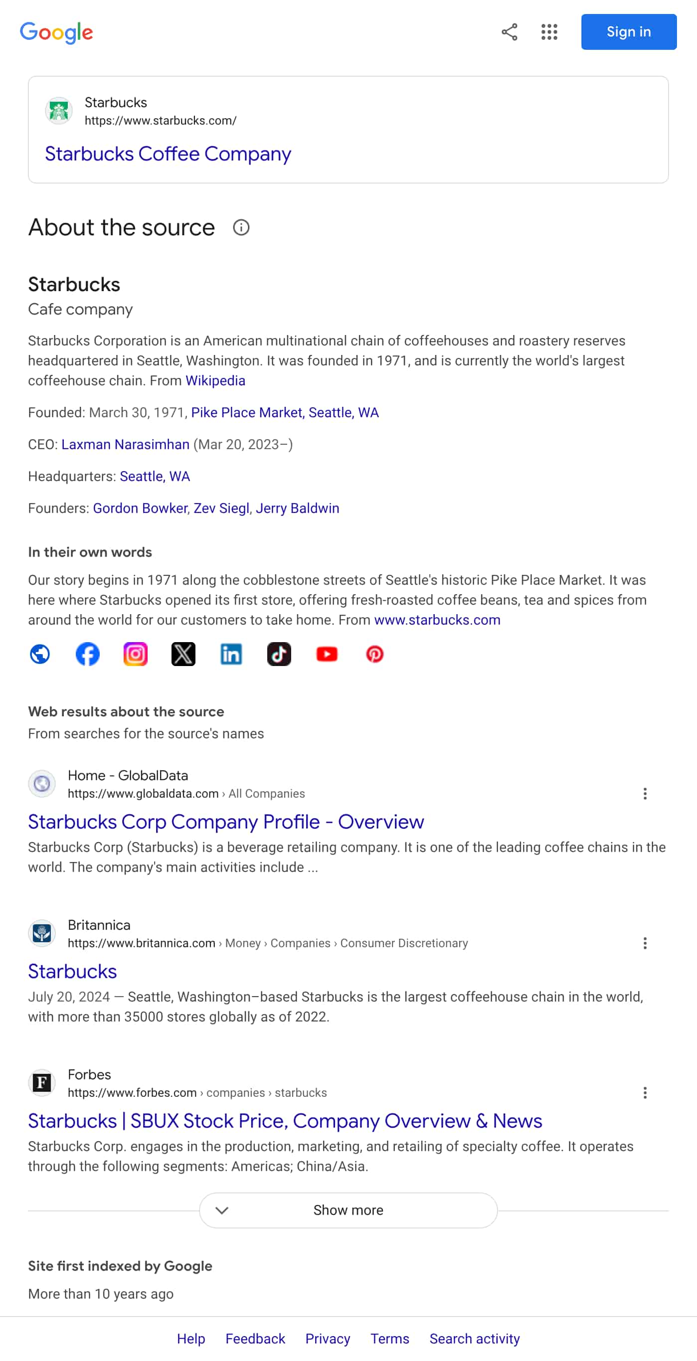 Example with q: About https://www.starbucks.com/