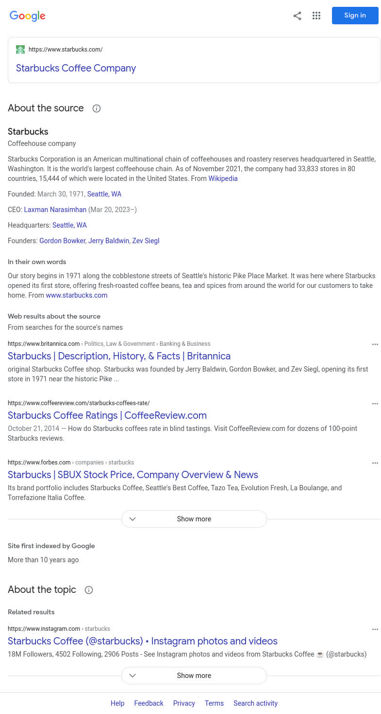 Example with q: About https://www.starbucks.com/