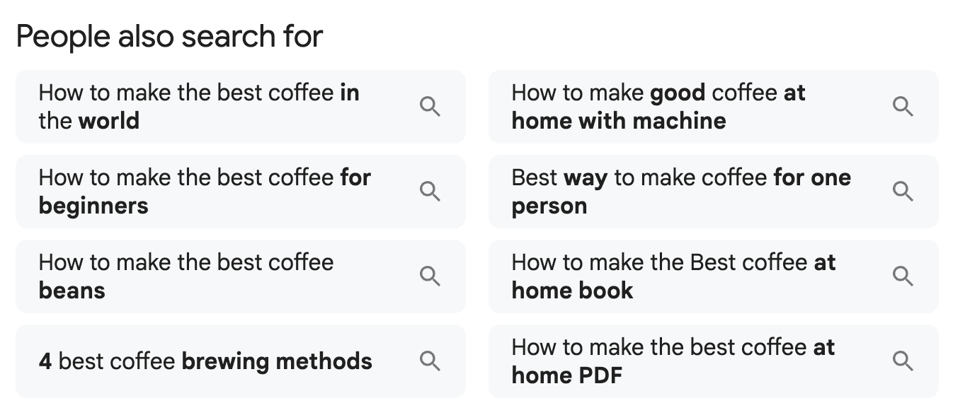 Google Forums 'Related Searches' results