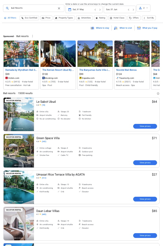 Example with q: Bali Resorts