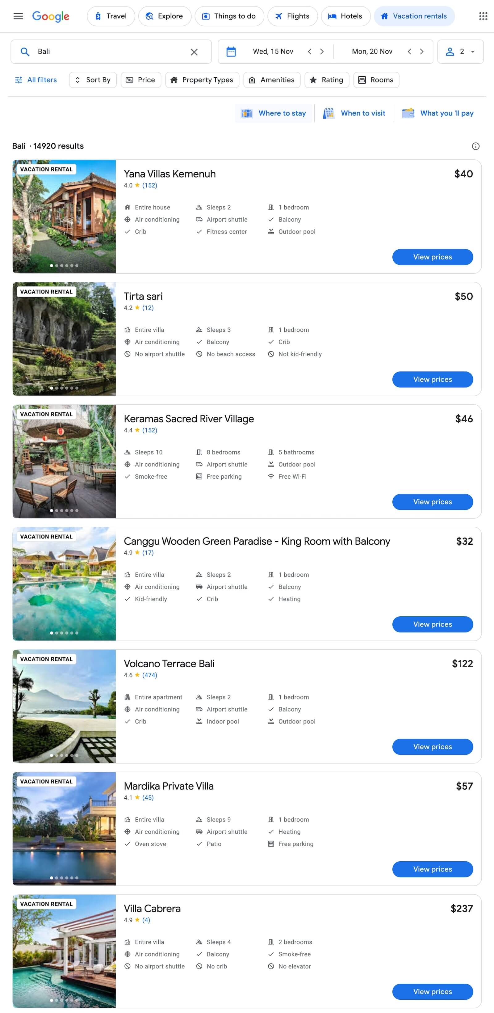Example Vacation Rentals with q: Bali