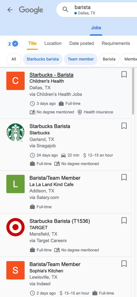 Example with q: barista and chips: job_family_1:starbucks barista,job_family_1:team member