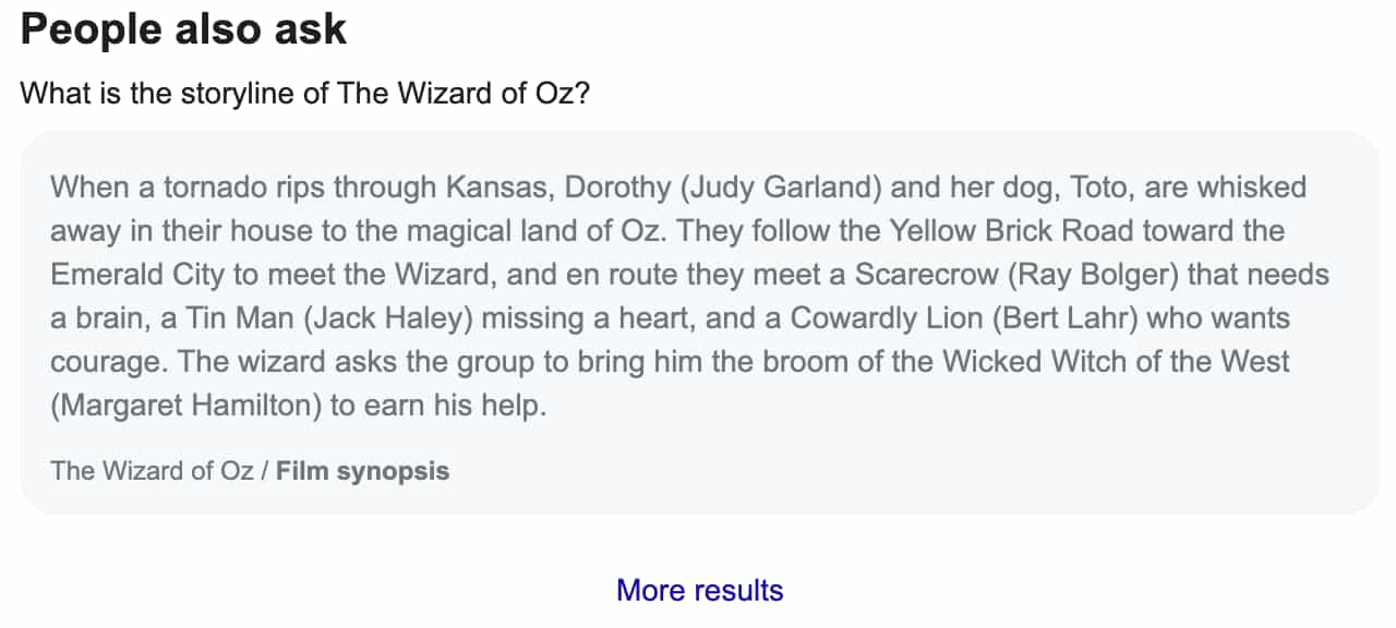 Example with q: The Wizard of Oz plot summary