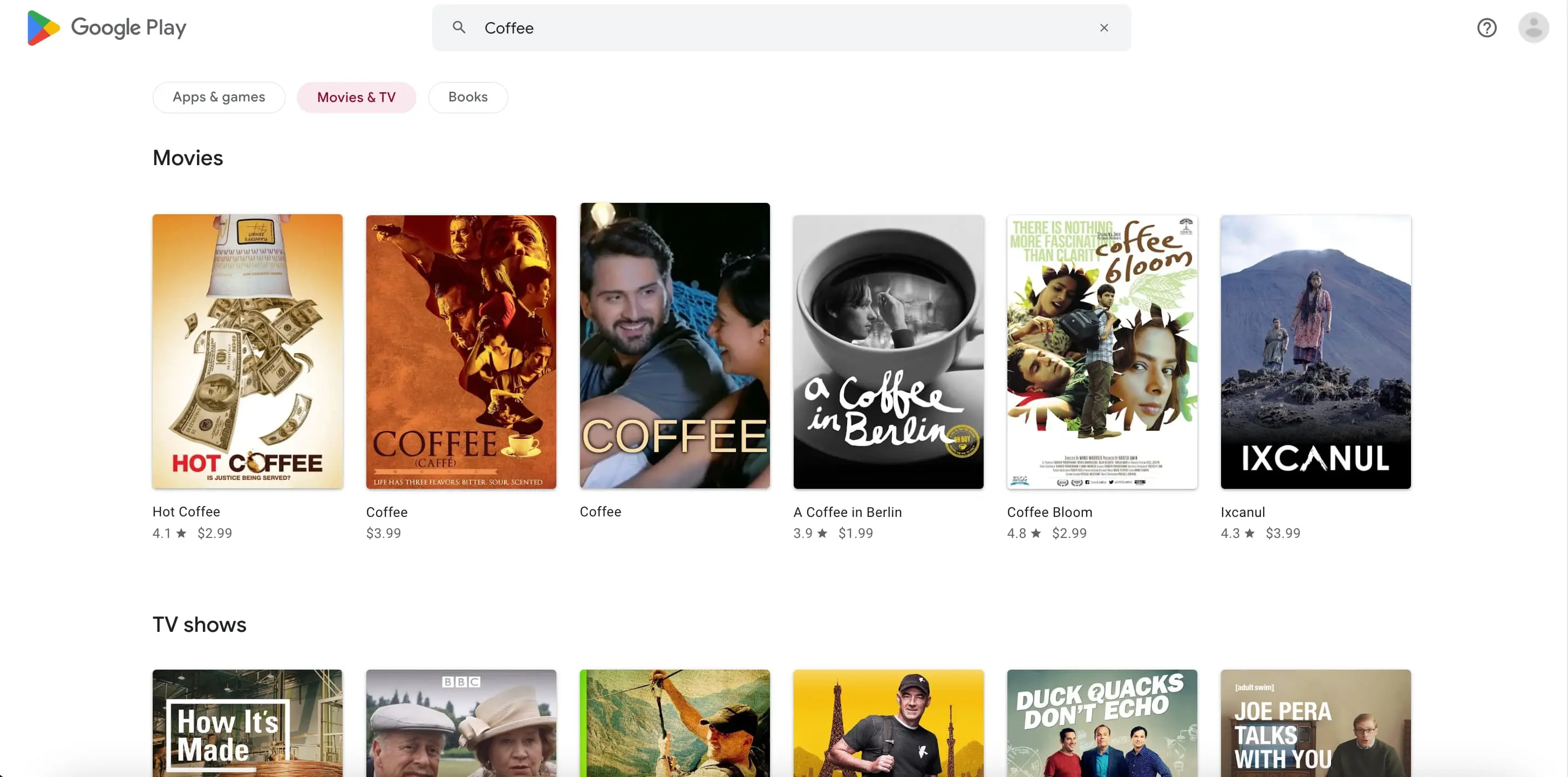 Rows Type Organic results overview for Google Play Movies with q(Query Search)
