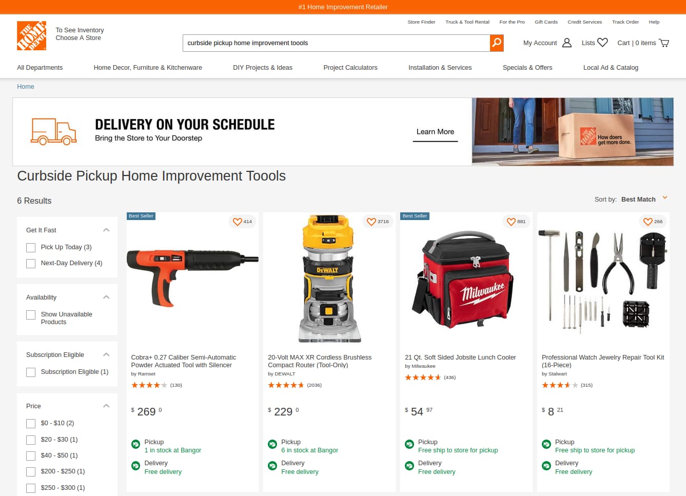 Results for: curbside pickup home improvement toools (the Home Depot US)