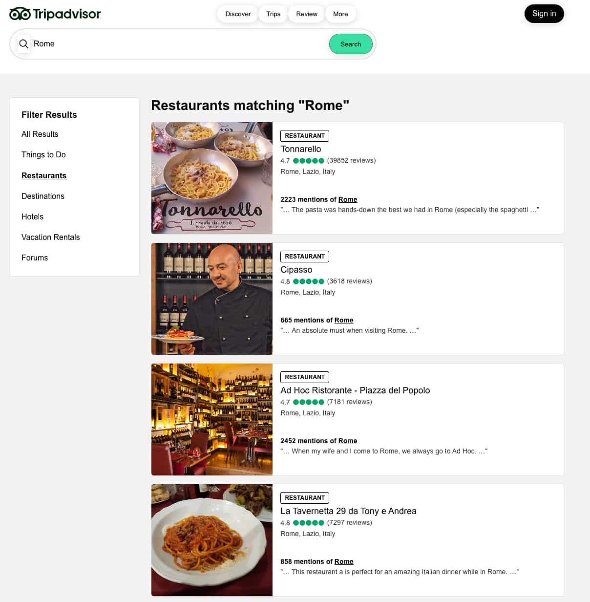 Example for Restaurants