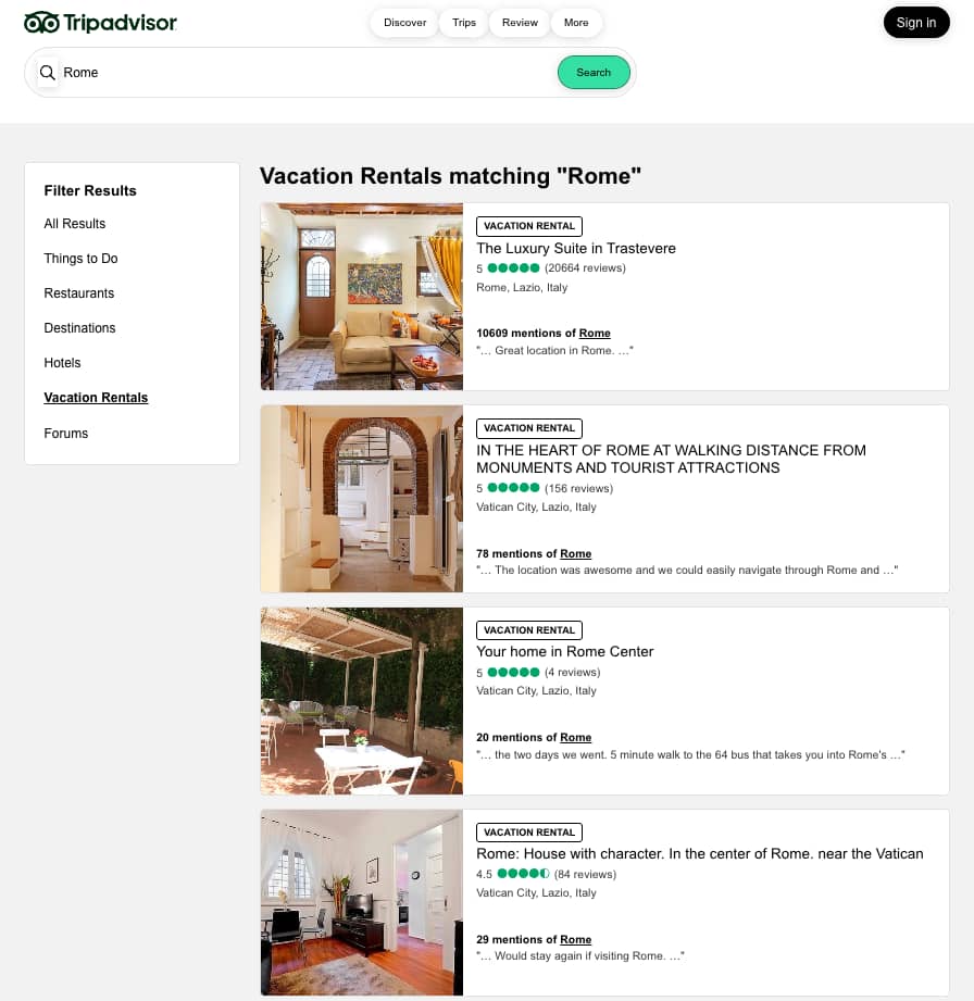 Example for Vacation Rentals