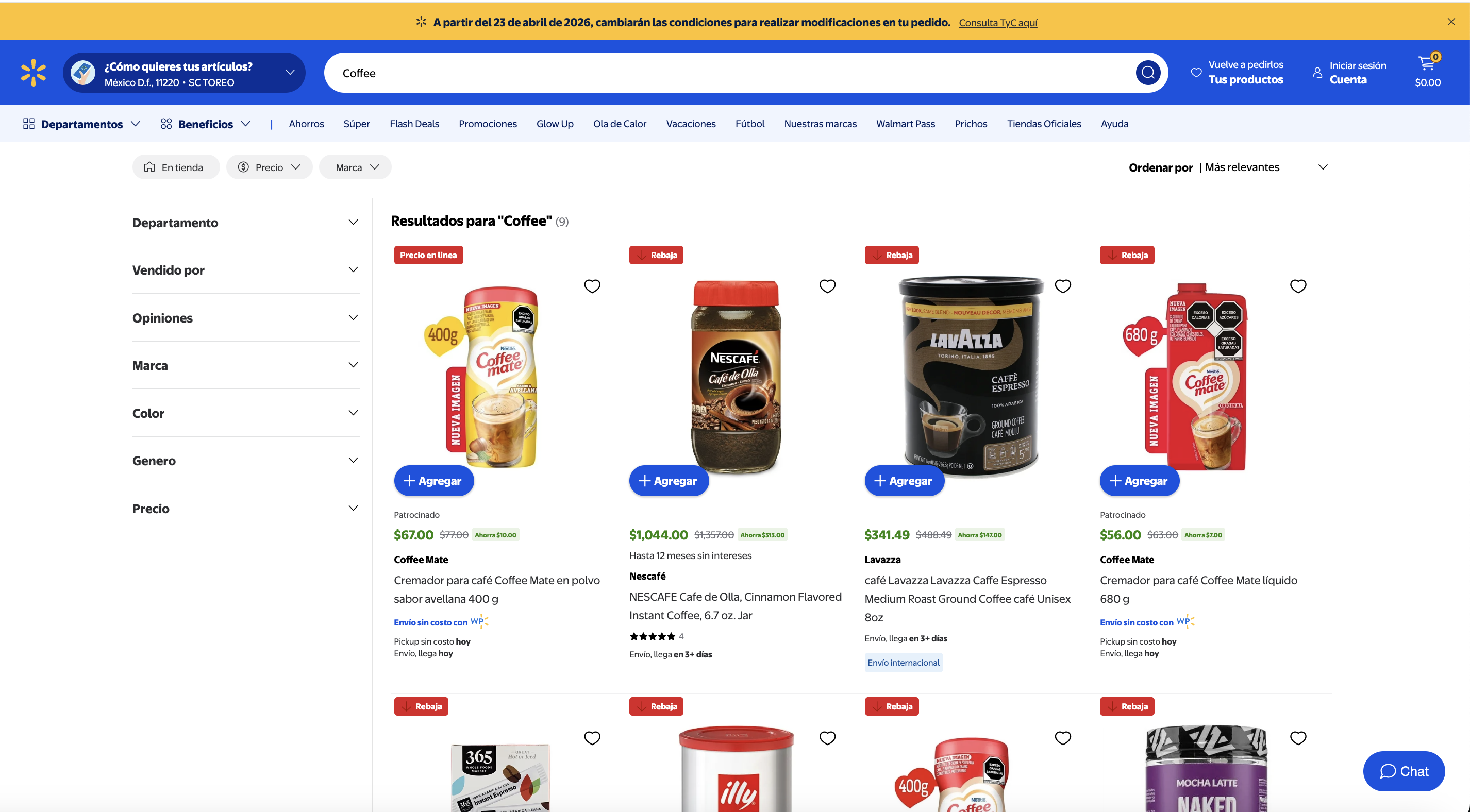 Walmart Mexico example for query: Coffee with walmart_domain: walmart.com.mx