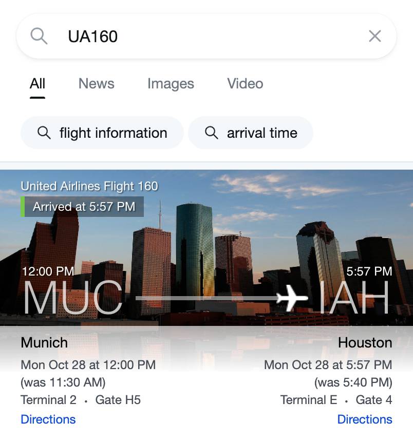 Flight Status Answer Box on mobile