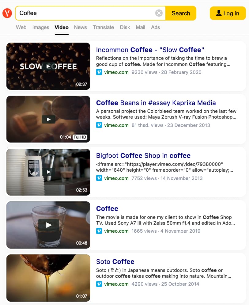 Example results for Coffee