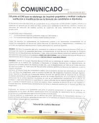 🔴#EstáPasando| ⚖️El Tribunal de Justicia Electoral (TJE) pide al CNE que  se abstenga de imprimir papeletas y realizar cualquier sustitución o  modificación en la fórmula de candidatos a diputados. ➡️El TJE compartió