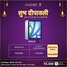 🎁iNSPiRE your ideas this Diwali with iPad Air M2.❤️ 😍Get iPad Air M2 at ₹44,900* ✔️Inclusive of ₹15,000 In-Store Discount 🎉Offer Period: 17th Oct to 26th Oct 2025 📍 Visit your nearest
