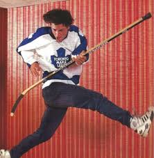 Keanu Reeves in a Maple Leafs jersey in Toronto in the 1980s. Reeves grew up playing hockey in Toronto.