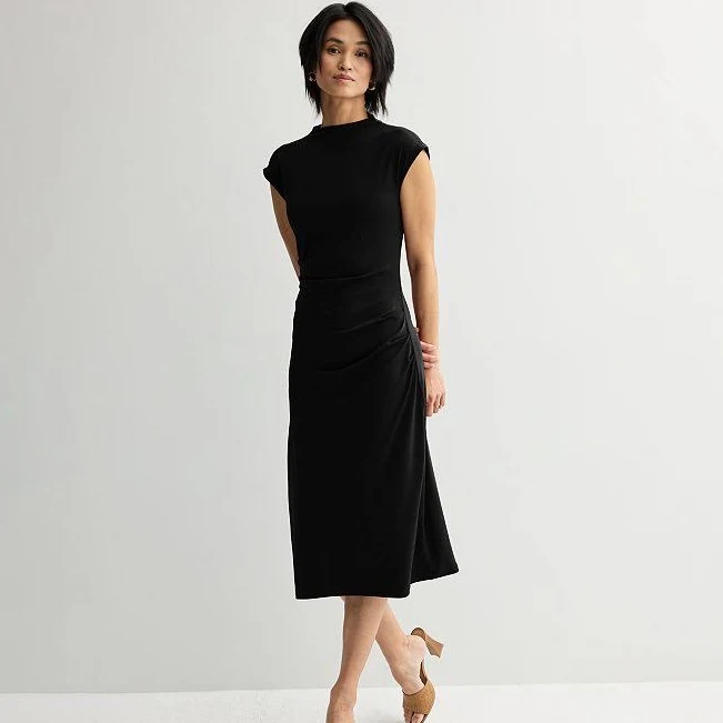 Women's Nine West Mock Neck Knit Dress, Size: Medium, Mineral Black