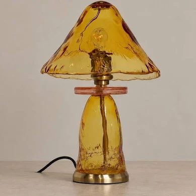 Amber Glass Mushroom Table Lamp | Art Deco
