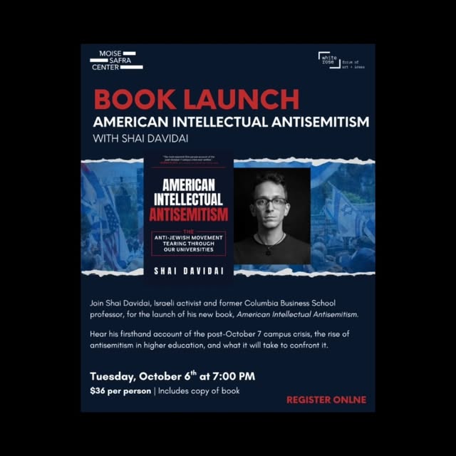 @thewhiterosemagazine in partnership with @moise_safra_center will be hosting the launch event for @shaidavidai 's new book: American Int…