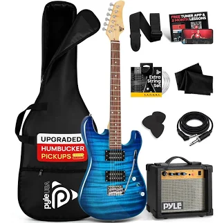 Pyle Electric Guitar Kit with Amp, Full Size Instrument with Humbucker Pickups, Guitarra Electrica Amplifier and Beginner Bundle