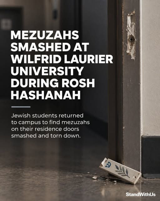 Jewish students at Wilfrid Laurier University returned from celebrating Rosh Hashanah to find mezuzahs on their residence doors smashed a…