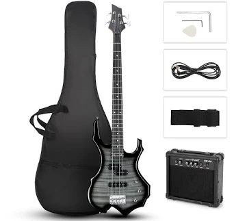 Winado 46" Full Size Electric Bass Guitar 15W AMP Beginner Kits School Band 5-Ways Pickup Switch HSH Pickup