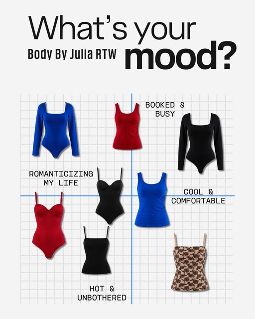 A little booked and busy? Hot and unbothered? 

Body By Julia. Always ready to wear.

Where are you landing on the chart? 👇