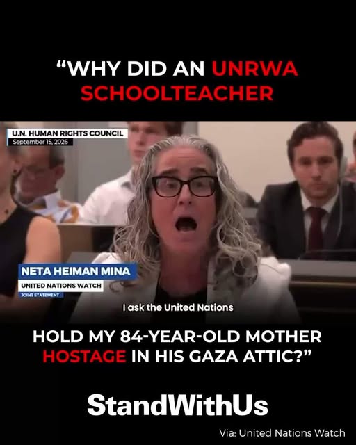 "Why did an UNRWA schoolteacher hold my 84-year-old mother hostage in his Gaza attic?"

Neta Heiman Mina stood before the UN Human Rights…