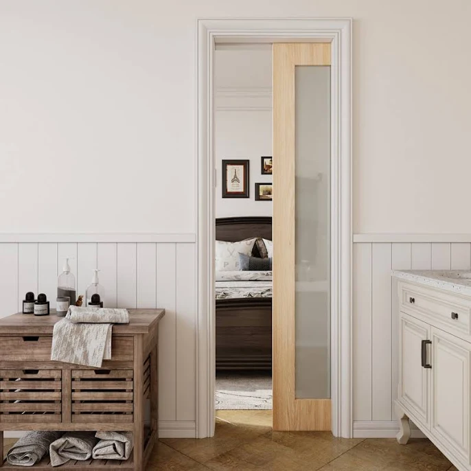 Pocket Door with Frosted Glass & MDF - 24" x 80" Gold Sliding Interior Door by Home Worthy