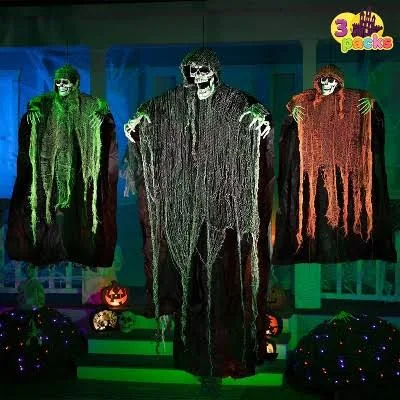 Joyfy 3 Packs Halloween Hanging Decoration One 47” & Two 35” Hanging Grim Reapers Props for Halloween Party