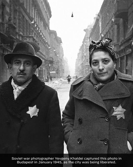 Two survivors. Two yellow stars. One photograph that bears witness to a system of persecution designed to mark Jews as outsiders, make hi…