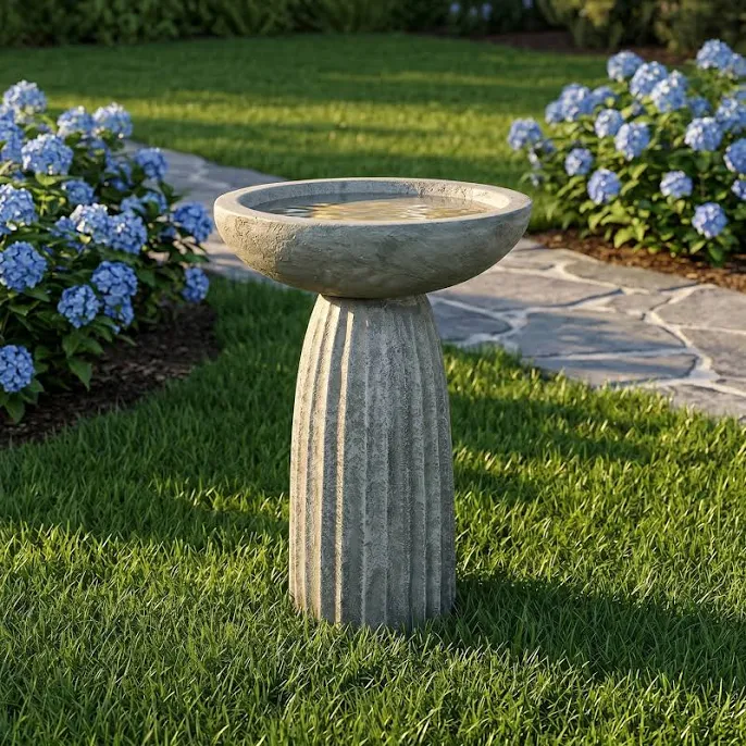 Watnature 24.4inch H Classic Stone Finish Pedestal Bird Bath Sturdy Concrete Standing Birdbath Elegant Outdoor Garden Art Ornament one_size in Gray