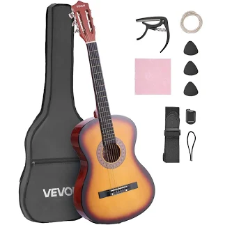 VEVOR - 38-Inch Classical Guitar Starter Set, Wooden Acoustic Guitar with Nylon Strings, Gig Bag, Strap, Tuner, Extra Strings - Sunburst