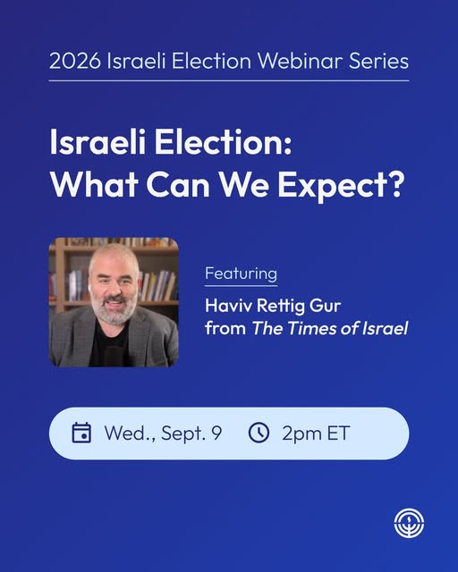Join us on Wednesday, Sept. 9 at 2 PM ET as political analyst Haviv Rettig Gur unpacks what's at stake in Israel's upcoming election. We’…