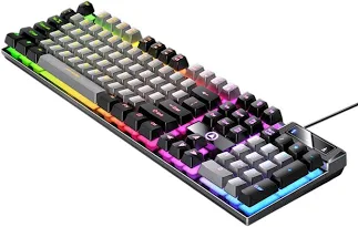Core Tech - 104-Key Full-Size Wired Membrane Keyboard with Multicolor Backlight - Gray/Black