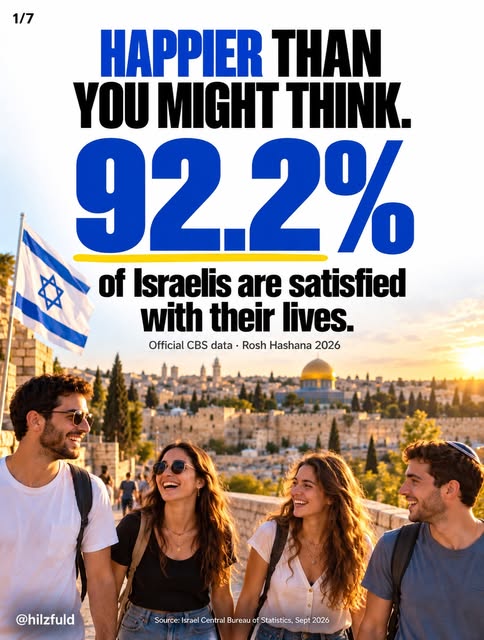 Israel is at war.

92.2% of Israelis say they’re satisfied with their lives.

Read that again.

If all you knew about Israel came from th…