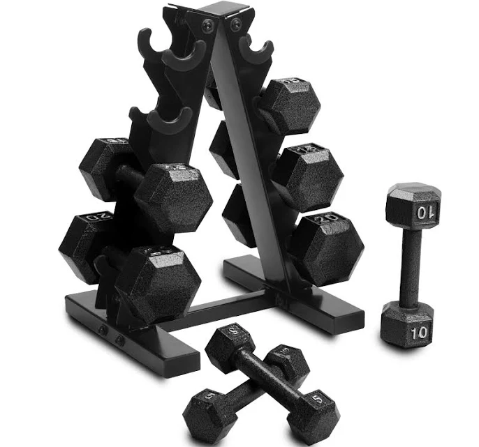 Cap Barbell 100 lb Cast Iron Hex Dumbbell Weight Set with Rack