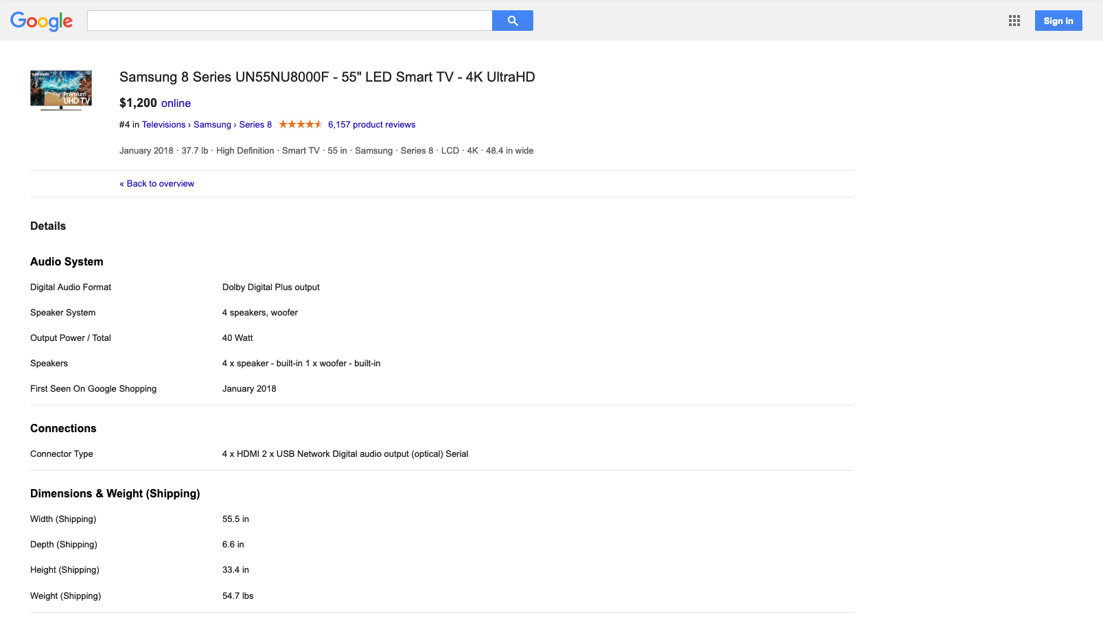 Google Specs Results TV