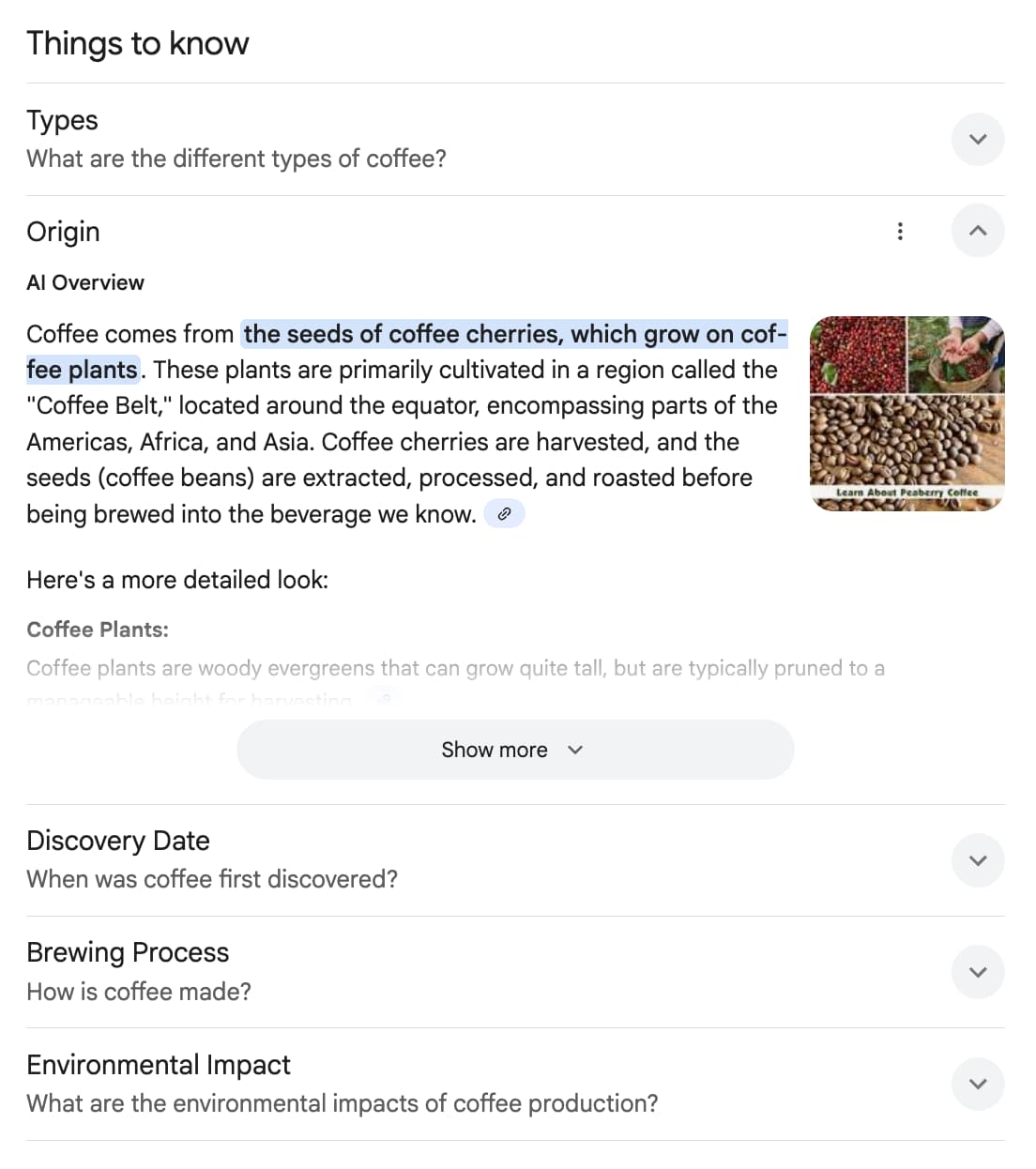 Example with AI Overview: Coffee